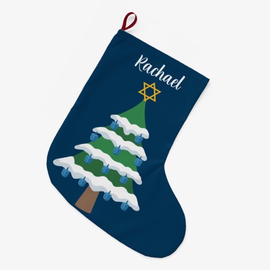 Schattigee Chrismukkah Hanukkah Dreidel Tree Grote Kerstsok (Voorkant (Hangend))