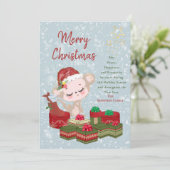 Schattigee Christmas Baby Monkey Red Santa Hat Feestdagenkaart (Staand voorkant)