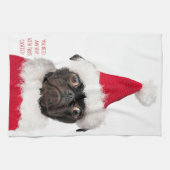 Schattigee Christmas Black Pug Puppy Santa Helper Theedoek (Horizontaal)