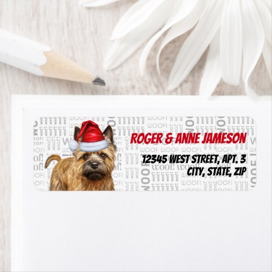 Schattigee Christmas Cairn Terrier Dog Retouradres Etiket (Insitu)