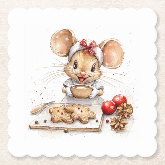 Schattigee Christmas Chef Mouse Kartonnen Onderzetters (Voorkant)