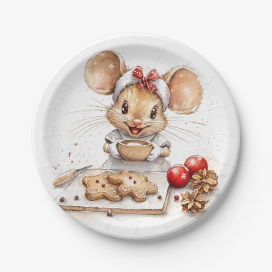 Schattigee Christmas Chef Mouse Papieren Bordje (Voorkant)