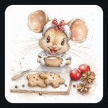 Schattigee Christmas Chef Mouse Vierkante Sticker<br><div class="desc">Schattigee Christmas Chef Mouse Mouse Christmas,  muiskok,  ouderwetse kerst,  moderne kerst,  grappige muis,  bos kerstfeest,  kerstfeest,  kerstfeest,  kerstfeest,  kerstkoekjes,  nieuwjaar</div>