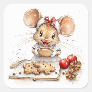 Schattigee Christmas Chef Mouse Vierkante Sticker