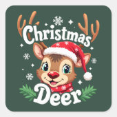 Schattigee Christmas Deer Illustration Vierkante Sticker (Voorkant)