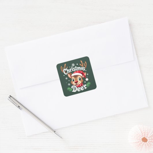 Schattigee Christmas Deer Illustration Vierkante Sticker (Envelop)