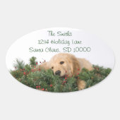 Schattigee Christmas Dog Adresetiketten Ovale Sticker (Voorkant)
