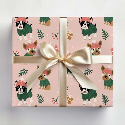 Schattigee Christmas Doggies met gezellige truien  Cadeaupapier