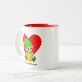 Schattigee Christmas Elf & Heart Two-Tone Coffee M Tweekleurige Koffiemok (Voorkant links)