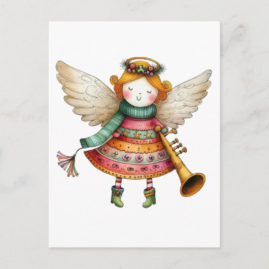 Schattigee Christmas Folk Art Angel Feestdagenkaart (Voorkant)