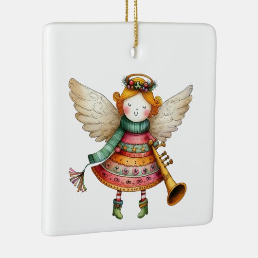 Schattigee Christmas Folk Art Angel Keramisch Ornament (Rechts)
