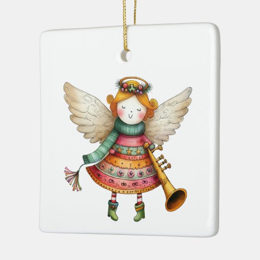 Schattigee Christmas Folk Art Angel Keramisch Ornament (Links)