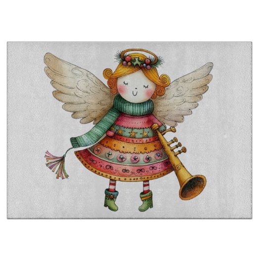 Schattigee Christmas Folk Art Angel Snijplank (Voorkant)