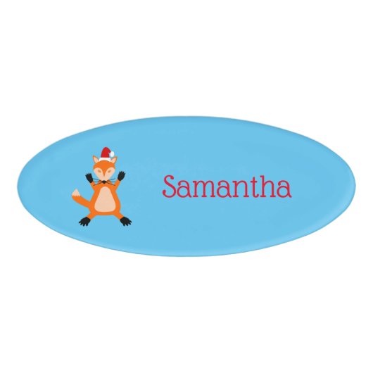 Schattigee Christmas Fox aangepaste naam Naambadge (Voorkant)