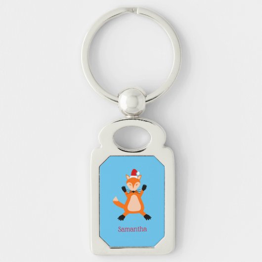 Schattigee Christmas Fox aangepaste naam Sleutelhanger (Voorkant)