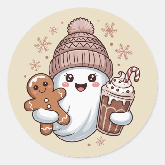 Schattigee Christmas Ghost Holiday Spooky Christma Ronde Sticker (Voorkant)