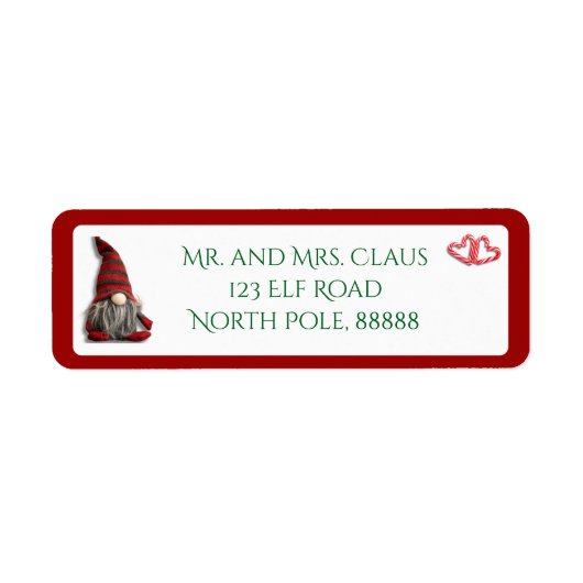 Schattigee Christmas Gnome en Candy Cane Adresetik Etiket (Voorkant)