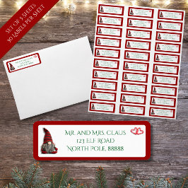 Schattigee Christmas Gnome en Candy Cane Adresetik Etiket