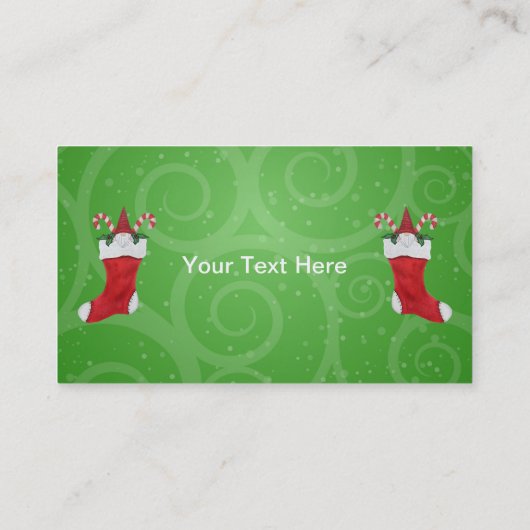 Schattigee Christmas Gnome in Stocking Candy Canes Visitekaartje (Achterkant)