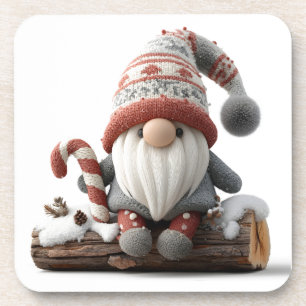 Schattigee Christmas Gnome met een snoepriet op ee Bier Onderzetter
