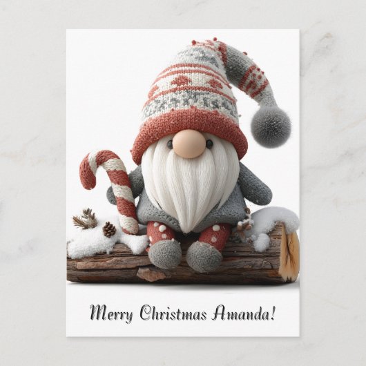 Schattigee Christmas Gnome met een snoepriet op ee Briefkaart (Voorkant)