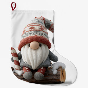 Schattigee Christmas Gnome met een snoepriet op ee Grote Kerstsok