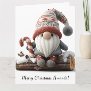 Schattigee Christmas Gnome met een snoepriet op ee Kaart