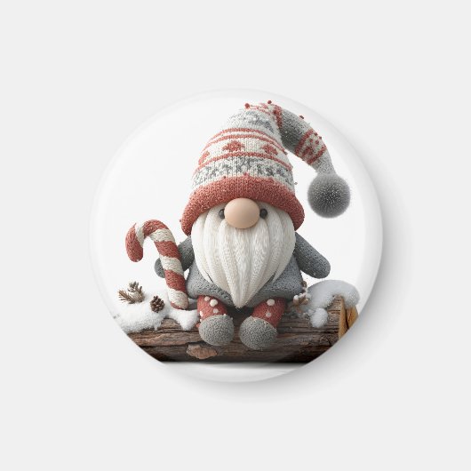 Schattigee Christmas Gnome met een snoepriet op ee Magneet (Voorkant)