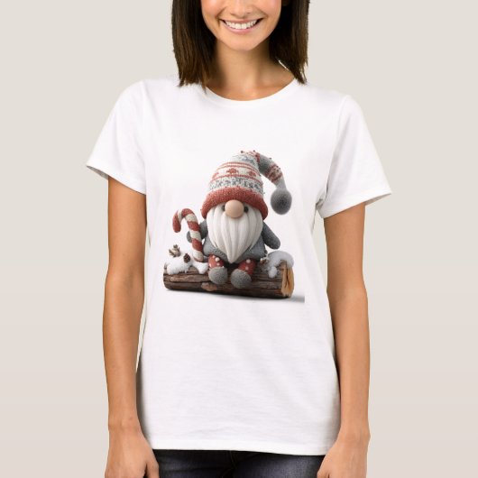 Schattigee Christmas Gnome met een snoepriet op ee T-shirt (Voorkant)