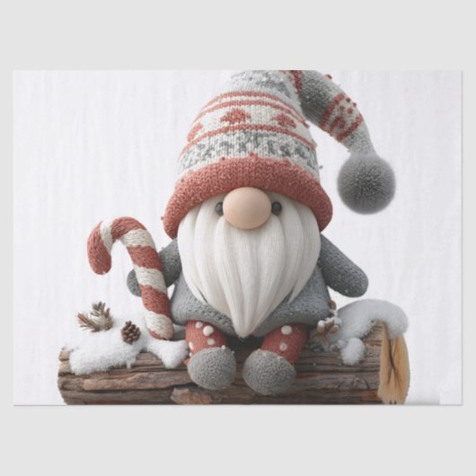 Schattigee Christmas Gnome met een snoepriet op ee Tissuepapier (Voorkant)
