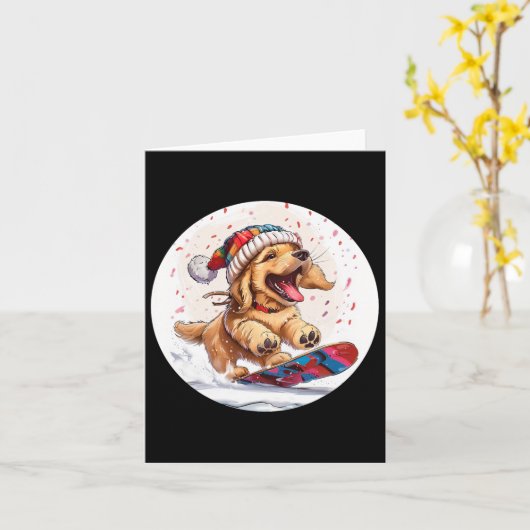 Schattigee Christmas Golden Retriever Dog Snowboar Kaart (Gele Bloem)