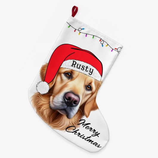 Schattigee Christmas Golden Retriever Grote Kerstsok (Voorkant (Hangend))