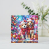 Schattigee Christmas Golden Retriever Puppies Chri Feestdagenkaart (Staand voorkant)