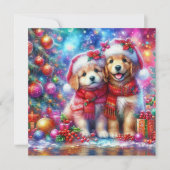 Schattigee Christmas Golden Retriever Puppies Chri Feestdagenkaart (Voorkant)