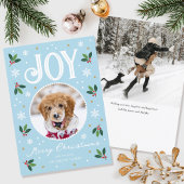 Schattigee Christmas Joy Custom Naam Foto Blauw Feestdagenkaart