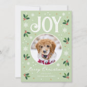 Schattigee Christmas Joy Custom Naam Foto Groen Feestdagenkaart (Voorkant)