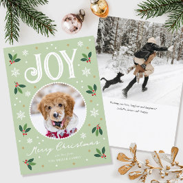Schattigee Christmas Joy Custom Naam Foto Groen Feestdagenkaart