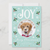 Schattigee Christmas Joy Custom Naam Foto Mint Feestdagenkaart (Voorkant)