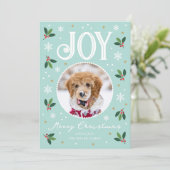 Schattigee Christmas Joy Custom Naam Foto Mint Feestdagenkaart (Staand voorkant)