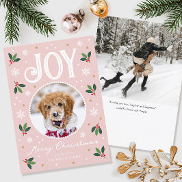 Schattigee Christmas Joy Custom Naam Foto Roze Feestdagenkaart