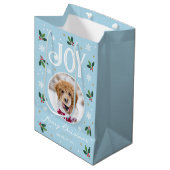 Schattigee Christmas Joy Snowflake Foto Blauw Medium Cadeauzakje (Voorkant Gekanteld)