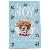 Schattigee Christmas Joy Snowflake Foto Blauw Medium Cadeauzakje (Voorkant)
