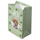 Schattigee Christmas Joy Snowflake Foto Groen Medium Cadeauzakje (Voorkant Gekanteld)