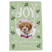 Schattigee Christmas Joy Snowflake Foto Groen Medium Cadeauzakje (Voorkant)