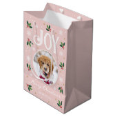 Schattigee Christmas Joy Snowflake Foto Pastel Roz Medium Cadeauzakje (Voorkant Gekanteld)
