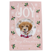 Schattigee Christmas Joy Snowflake Foto Pastel Roz Medium Cadeauzakje (Voorkant)