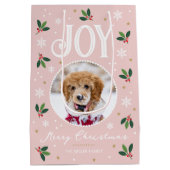 Schattigee Christmas Joy Snowflake Foto Pastel Roz Medium Cadeauzakje (Achterkant)
