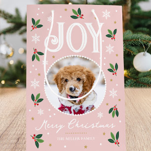 Schattigee Christmas Joy Snowflake Foto Pastel Roz Medium Cadeauzakje
