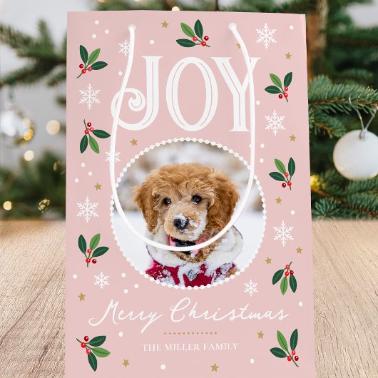 Schattigee Christmas Joy Snowflake Foto Pastel Roz Medium Cadeauzakje