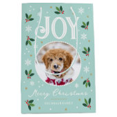 Schattigee Christmas Joy Snowflake Photo Mint Medium Cadeauzakje (Voorkant)